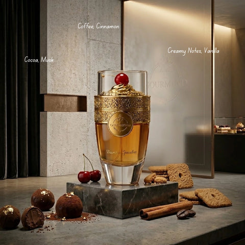 Bundle of Intense Oud Tiramisu Speculoos and Choco Musk Eau de Parfum sprays, 100ml each, featuring elegant perfume bottles.