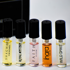5 SA Sample - Shaghaf Women, Faith Bloom, Royal Mystery, Inara Oud, Wild Spirit - Intense oud