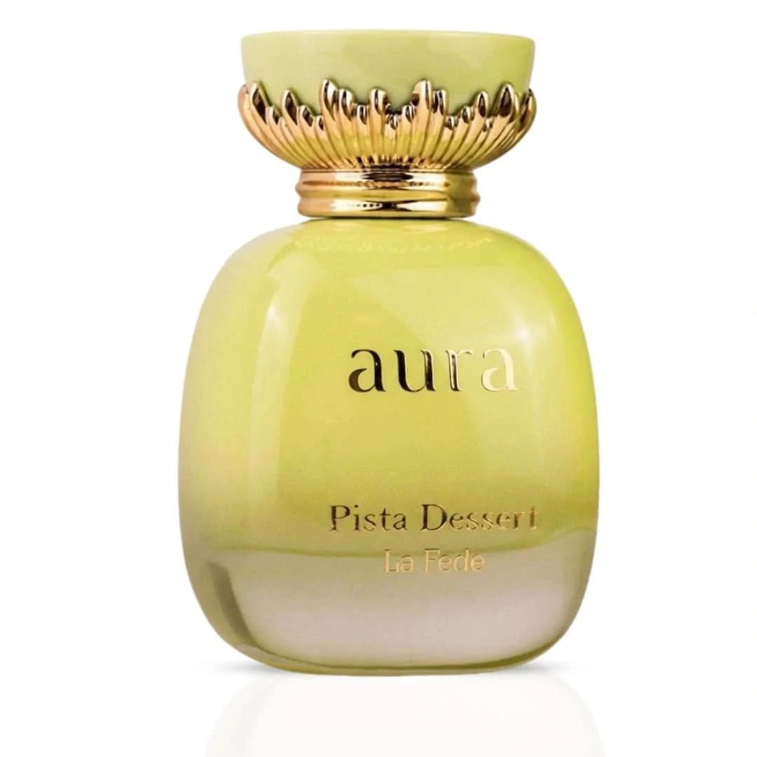 Khadlaj La Fede Aura Pista Eau De Parfum spray 100ml with elegant perfume bottle and soft, luxurious perfume inside.