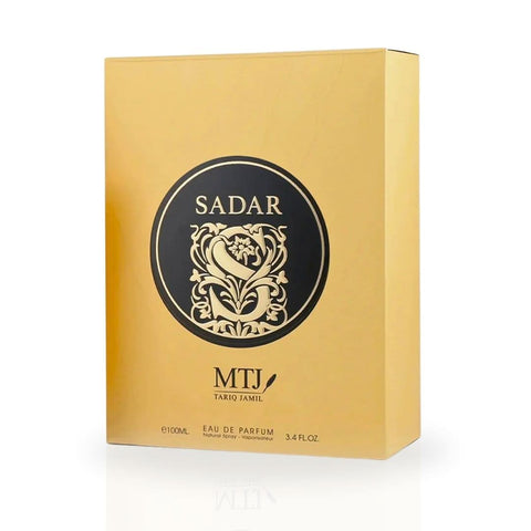 MTJ Sadar EDP Spray 100ML bottle, showcasing a sleek design for long-lasting, refreshing aquatic and woody unisex fragrance.