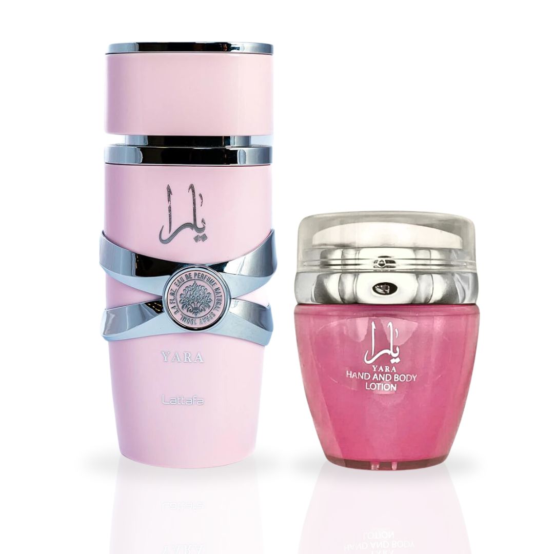 Yara For Women EDP Spray 100ML (3.4 OZ) by Lattafa  & Yara Hand & Body Lotion 45ML by Ard Al Zaafaran (SENSATIONAL BUNDLE) - Intense Oud