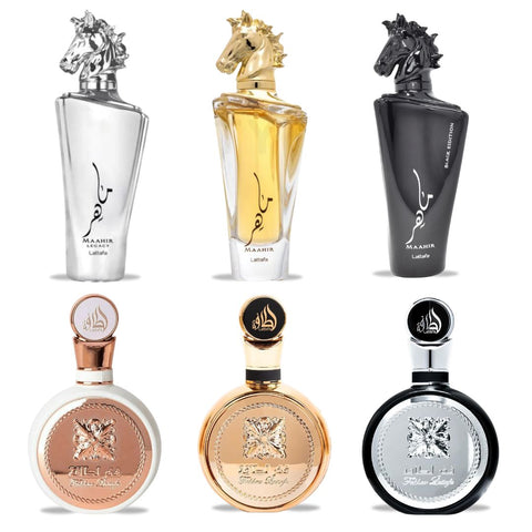FAKHAR & MAAHIR COLLECTION - Eau De Parfum Sprays 100ML (3.4 OZ) By Lattafa | A Collection Of Bold, Elegant & Luxurious Fragrances. (PACK OF 6) - Intense Oud
