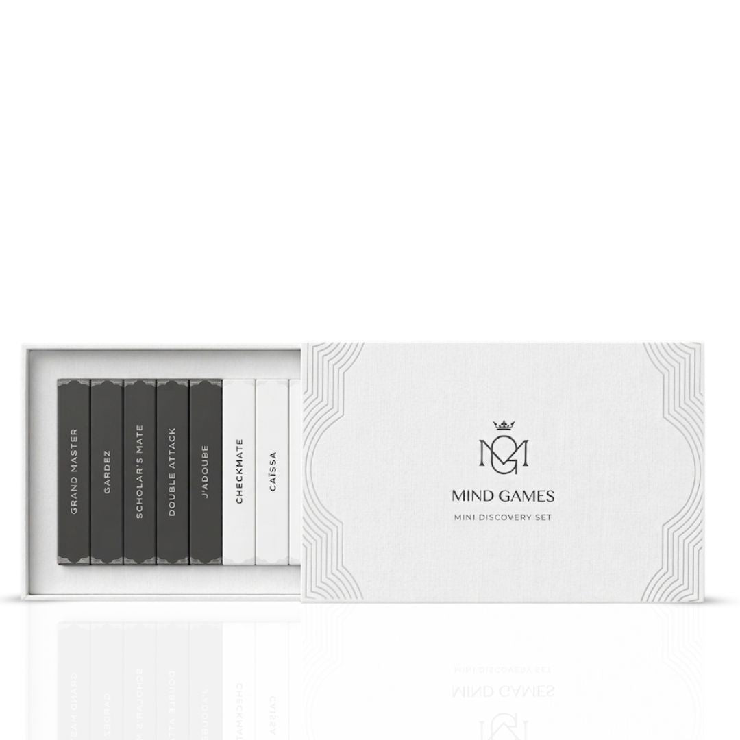 Mind Games Artisan Collection 10-piece sample discovery set with 2ml vials, showcasing a variety of colors and flavors.