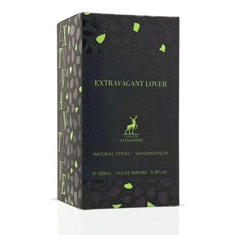 Maison Alhambra Extravagant Lover Eau de Parfum spray 100ml bottle with elegant packaging and branding visible.