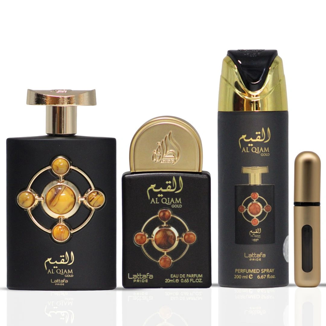 Lattafa Pride Al Qiam Gold 3-Piece Eau de Parfum Gift Set | A Gilded Storm of Raspberry & Smoky Oud (Gift Set) - Intense Oud