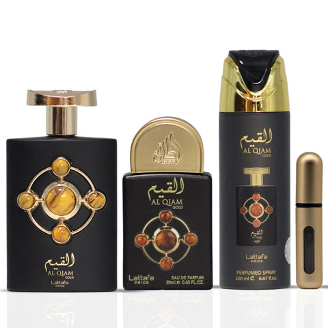Lattafa Pride Al Qiam Gold 3-Piece Eau de Parfum Gift Set | A Gilded Storm of Raspberry & Smoky Oud (Gift Set) - Intense Oud