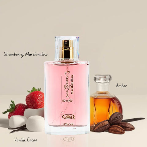 Choco Musk Marshmallow Eau De Parfum Spray 50ml (1.65 oz) by Al Rehab & Pink Blush Shams Al Emarat Khususi Eau de Parfum Spray 50ml (1.7 oz) by Ard Al Zaafaran (Bundle)