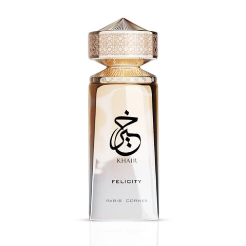 Khair Felicity Eau de Parfum Spray by Paris Corner, 100ml bottle with elegant glass design and floral fragrance.