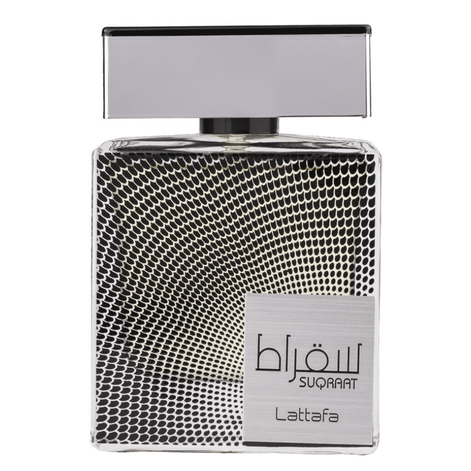 Lattafa Suqraat Eau de Parfum spray 100ml bottle, elegant packaging with a sleek design and fragrance details visible.