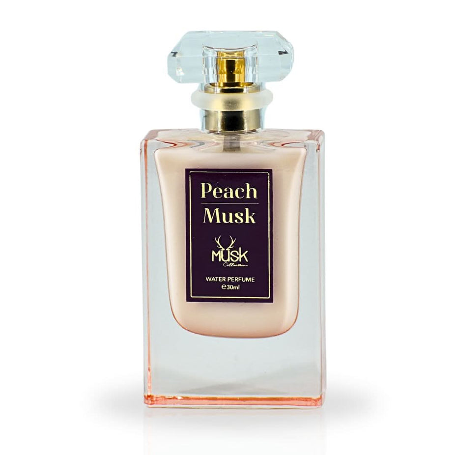 Hamidi Peach Musk Water Perfume spray 30ml bottle, elegant design with peach and musk fragrance visible in the image.