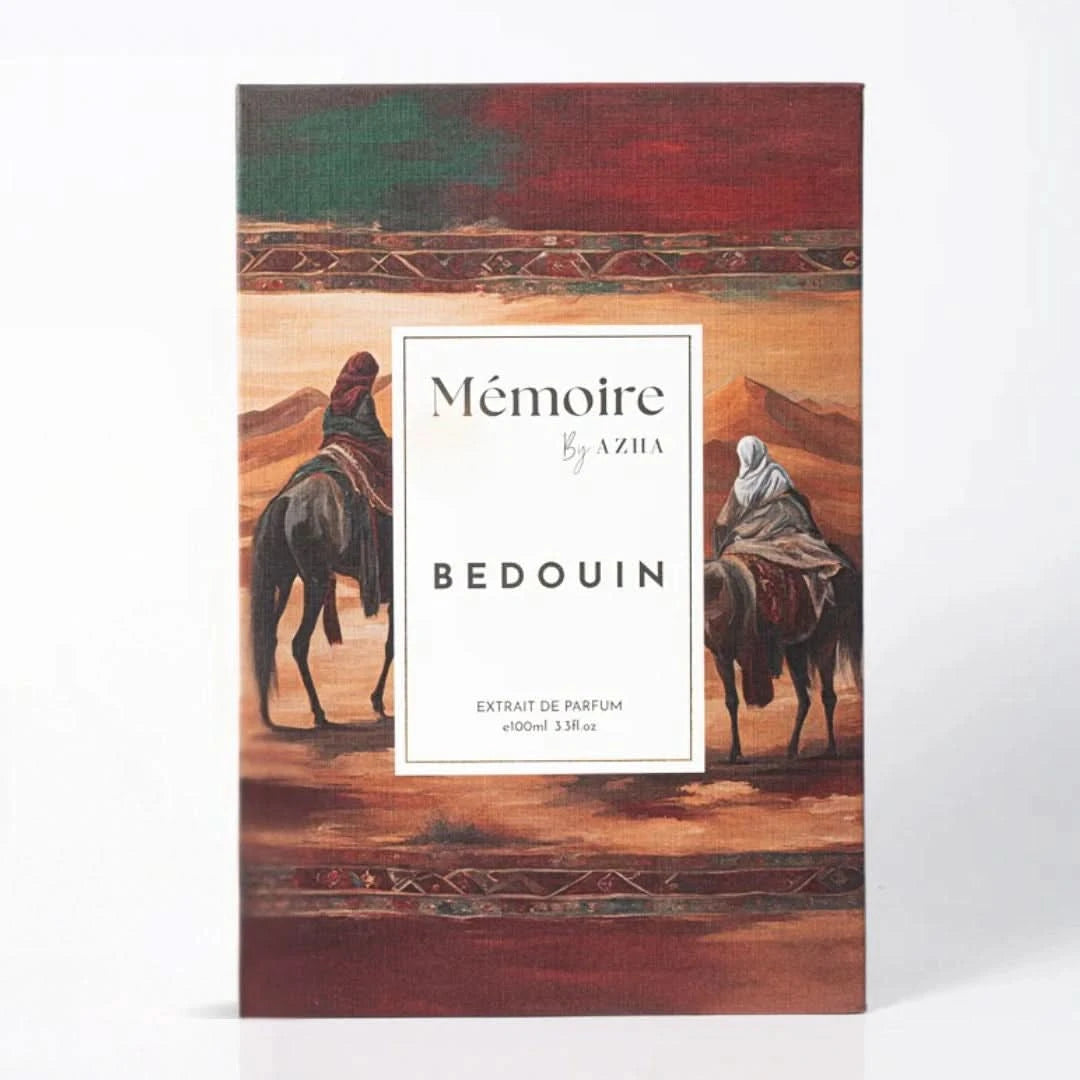 Azha Bedouin Extrait de Parfum Spray 100ml bottle from Memoire Collection, elegant glass design, showcasing luxury fragrance.