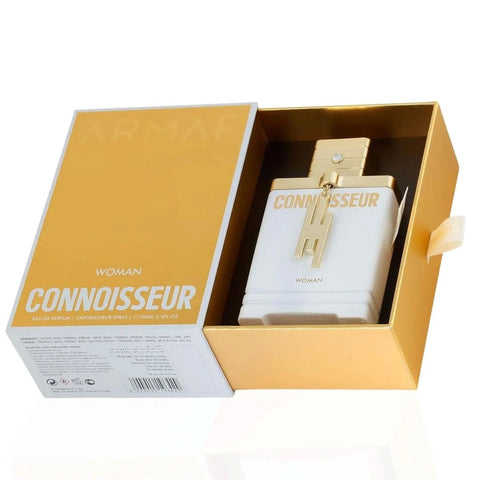 Bundle of Armaf Connoisseur Man and Woman Eau de Parfum sprays in 100ml bottles, featuring sleek glass bottles and elegant packaging.