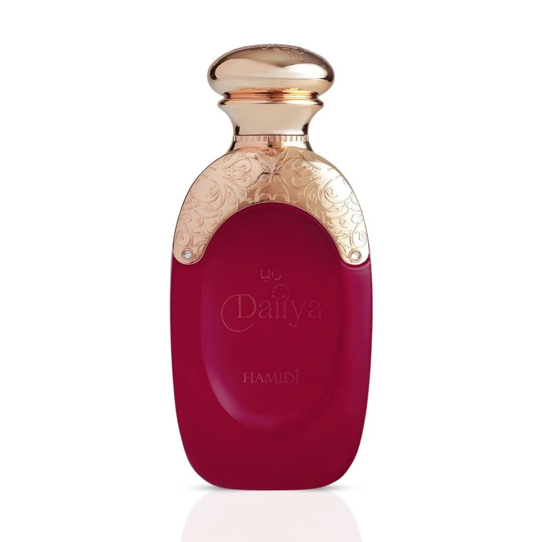 Hamidi Daliya Eau de Parfum Spray 100ml bottle with elegant design, showcasing the fragrance and packaging.
