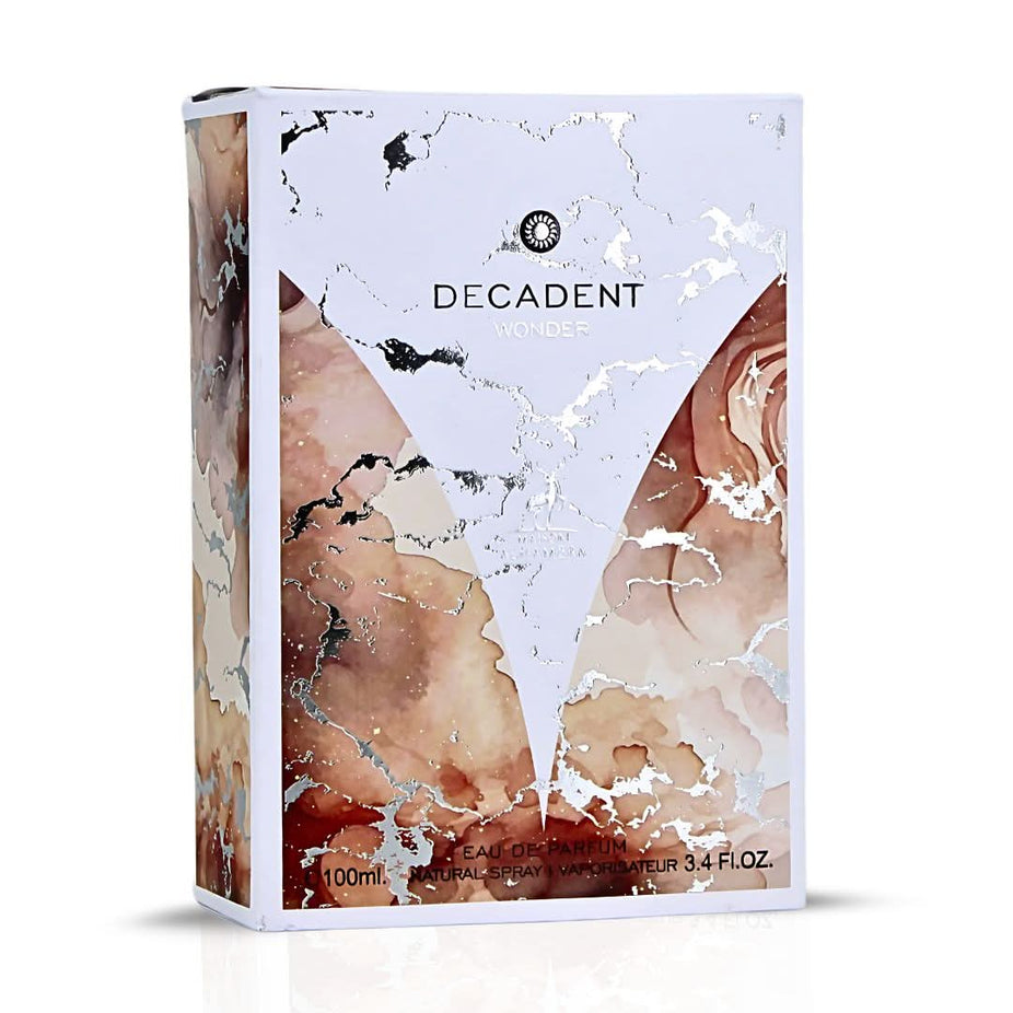 Maison Alhambra Decadent Wonder Eau de Parfum spray 100ml bottle with elegant packaging and floral design.