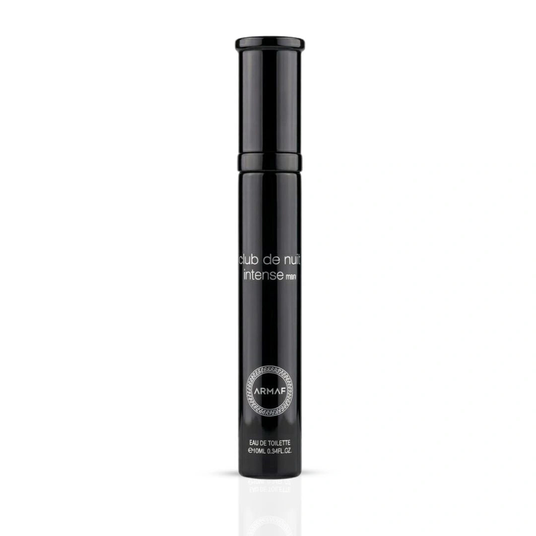 Travel size Armaf Club De Nuit Intense Man Eau de Toilette spray, 10ml, with sleek bottle design and cap.