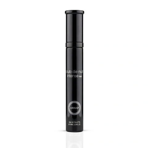 Travel size Armaf Club De Nuit Intense Man Eau de Toilette spray, 10ml, with sleek bottle design and cap.
