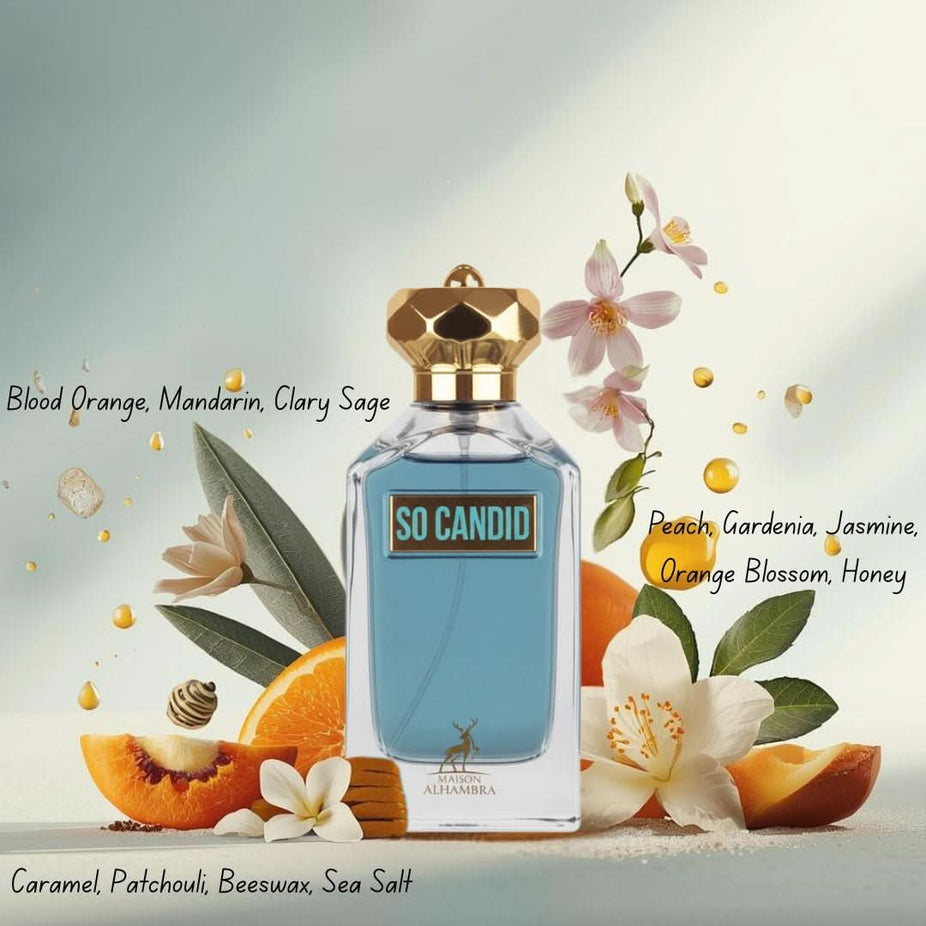 Maison Alhambra So Candid Pour Homme Eau de Parfum spray bottle, 100ml, with sleek design and elegant packaging.