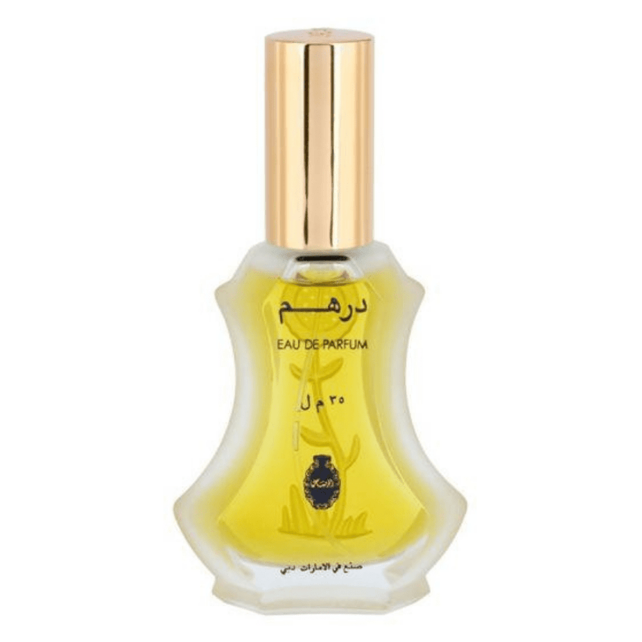 Rasasi Dirham EDP 30ML bottle with elegant packaging, capturing the essence of original Arabian fragrance in a sleek glass bottle.