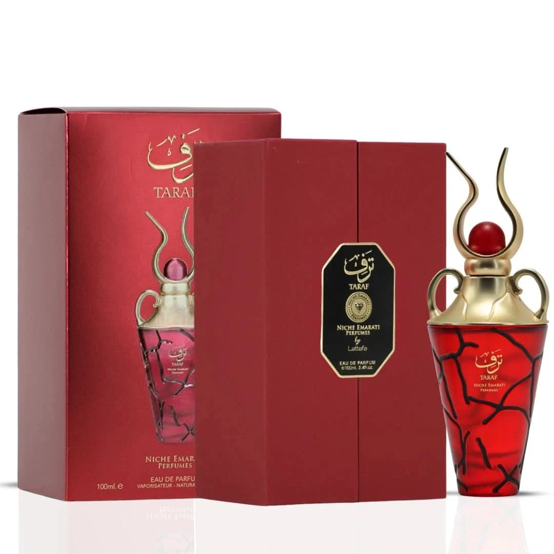 Lattafa perfume bundle featuring Pink Blush & Forever Silver by Ard Al Zaafaran and Niche Emarati Taraf, 100ml Eau de Parfum sprays.