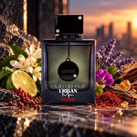 Bundle of Armaf Club de Nuit Intense men EDT, Sillage, Overdose women & Urban Man EDP sprays, 105ml each, featuring stylish bottles.