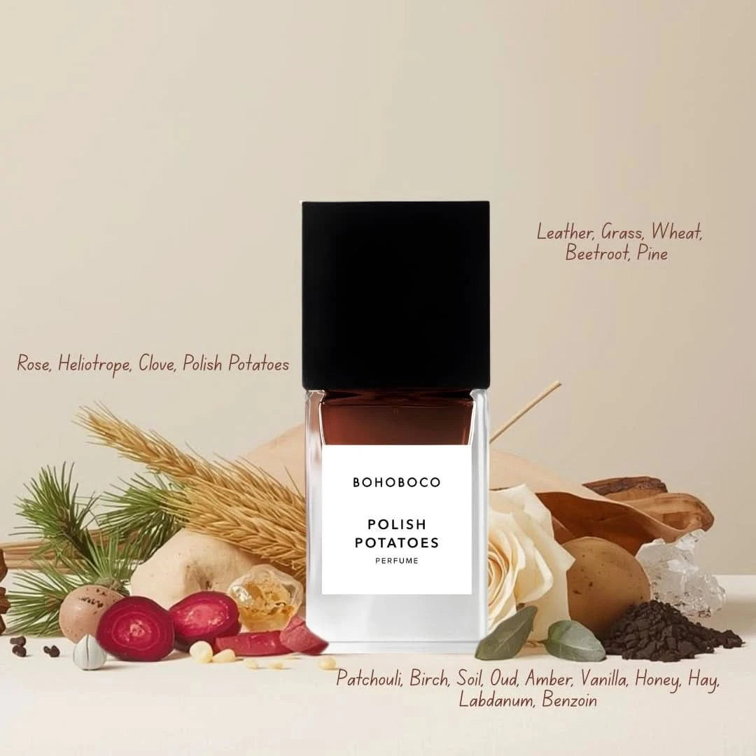 Bohoboco Polish Potatoes Eau de Parfum Spray 50ml with elegant fragrance bottle and minimalist design.