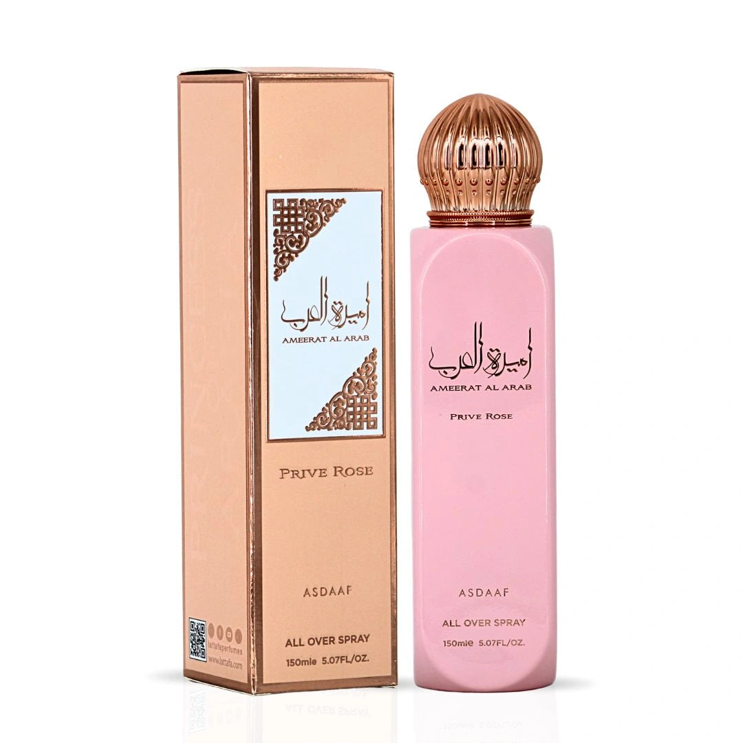 Ameerat Al Arab Prive Rose Eau de Parfum Spray 100ml (3.4 oz) & All Over Spray 150ml (5.07 oz) by Asdaaf | Grace In Every Note (Bundle) - Intense Oud