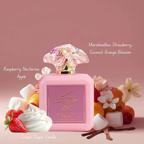 Ard Al Zaafaran Pink Blush Shams Al Emarat and Yara Eau de Parfum spray bundle, featuring two 100ml and 50ml fragrance bottles.