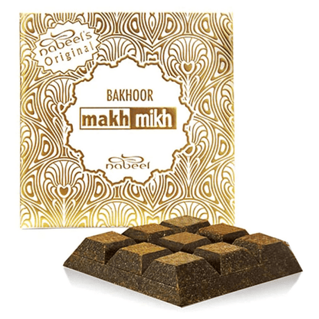 Nabeel Bakhoor Makh Mikh in 40g, fragrant traditional incense block with intricate design, used for home fragrance and ambiance.