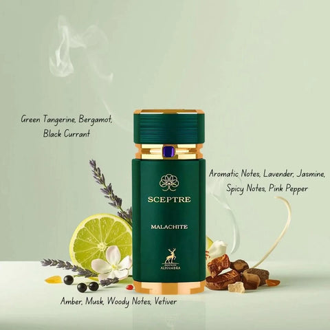 Rasasi fragrance bundle includes Maison Alhambra Sceptre Malachite, Rasasi Lavender Oud Eau de Parfum, and Rouje Perfume Oil.