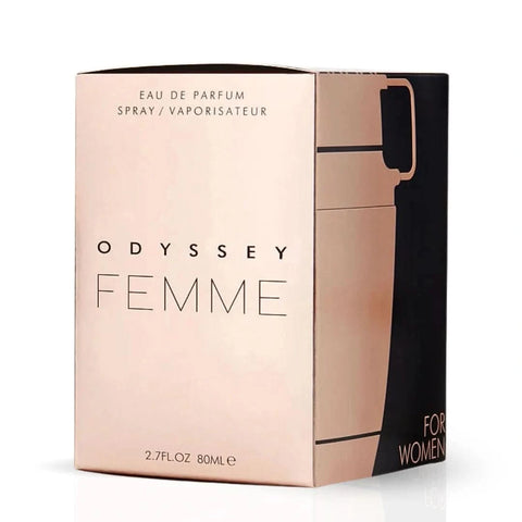 Odyssey Femme Eau de Parfum spray by Armaf, 100ml bottle, with elegant floral perfume design and sleek packaging.