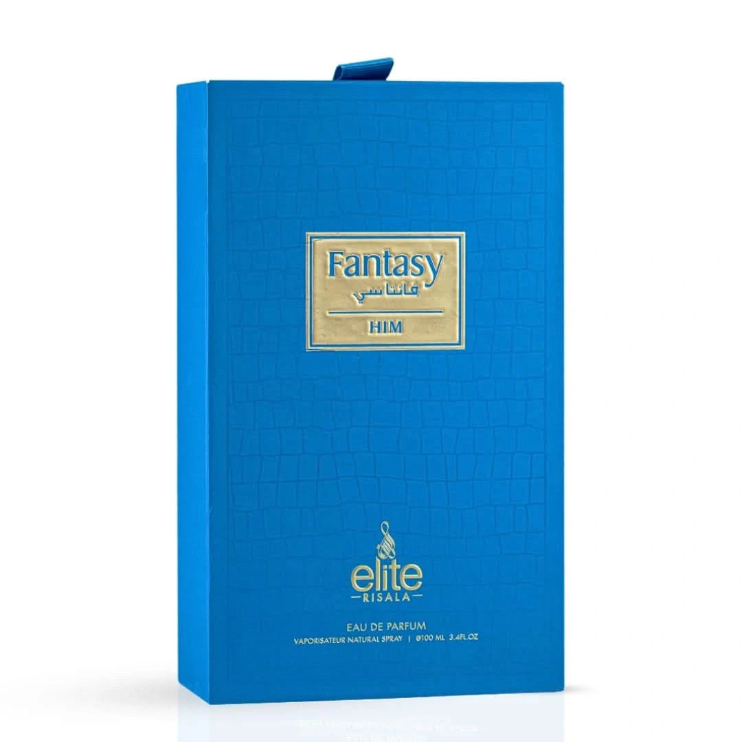 Elite Risala Fantasy For Him Eau de Parfum spray 100ml bottle with sleek packaging and elegant design.