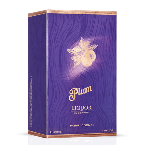 Paris Corner Plum Liquor Eau de Parfum Spray 100ml bottle with elegant packaging and purple accents.