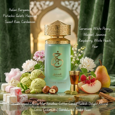 Khair Pistachio & Khair Peach Delulu Eau de Parfum Spray 100ml (3.4 oz) by Paris Corner (Bundle)