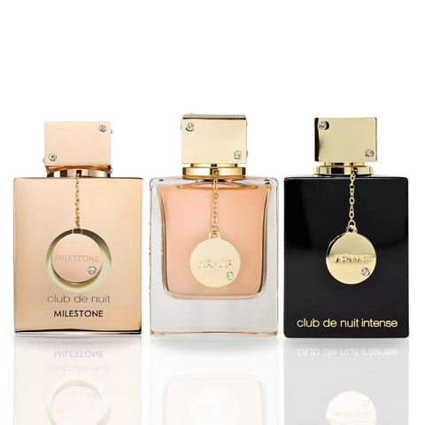 Armaf Club De Nuit For Women 3-piece Eau de Parfum gift set with 30ml sprays in a velvet pouch.