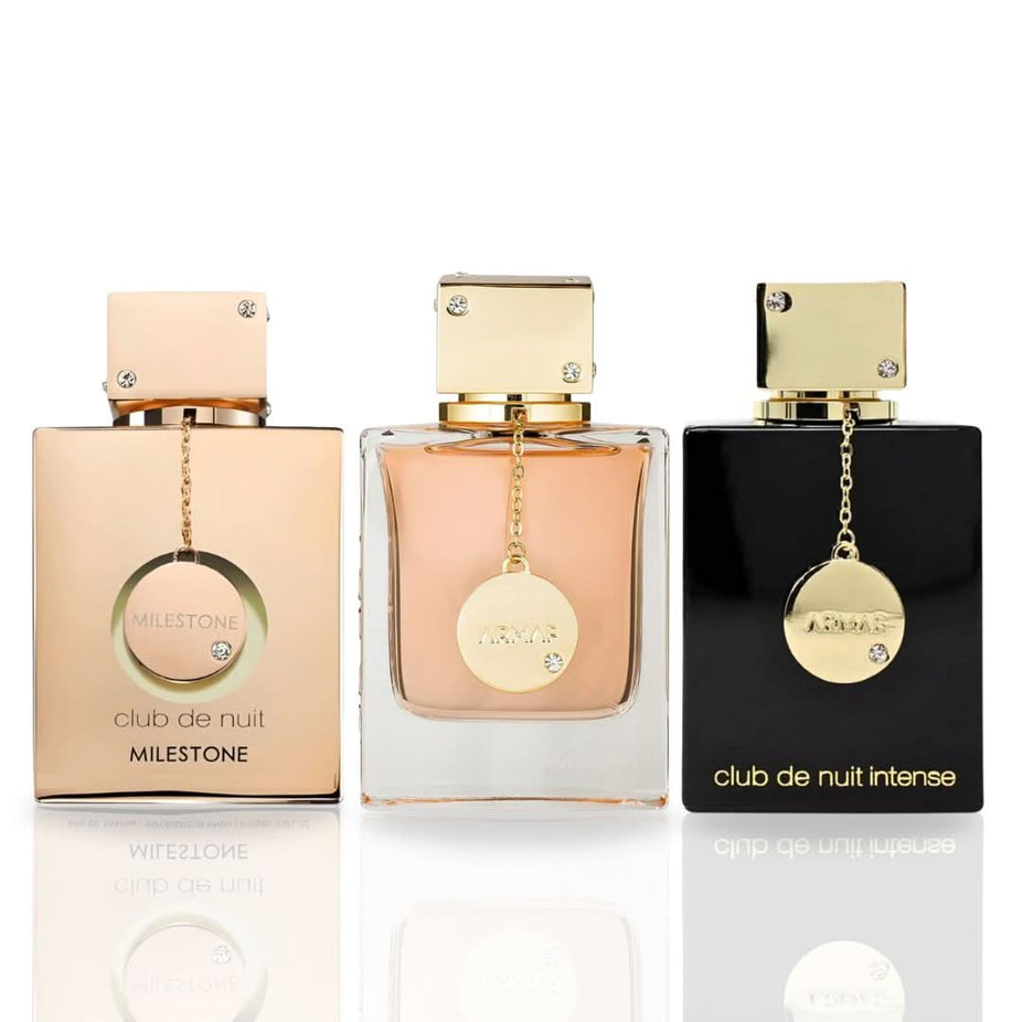 Armaf 3-piece Club De Nuit Women Collector's Pride Eau De Parfum gift set with three 30ml miniature spray bottles.