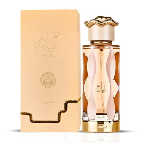 Intense Oud bundle with Teriaq by Lattafa and Royal Musk Caramel Toffee by Surrati Eau de Parfum sprays, 100ml each.