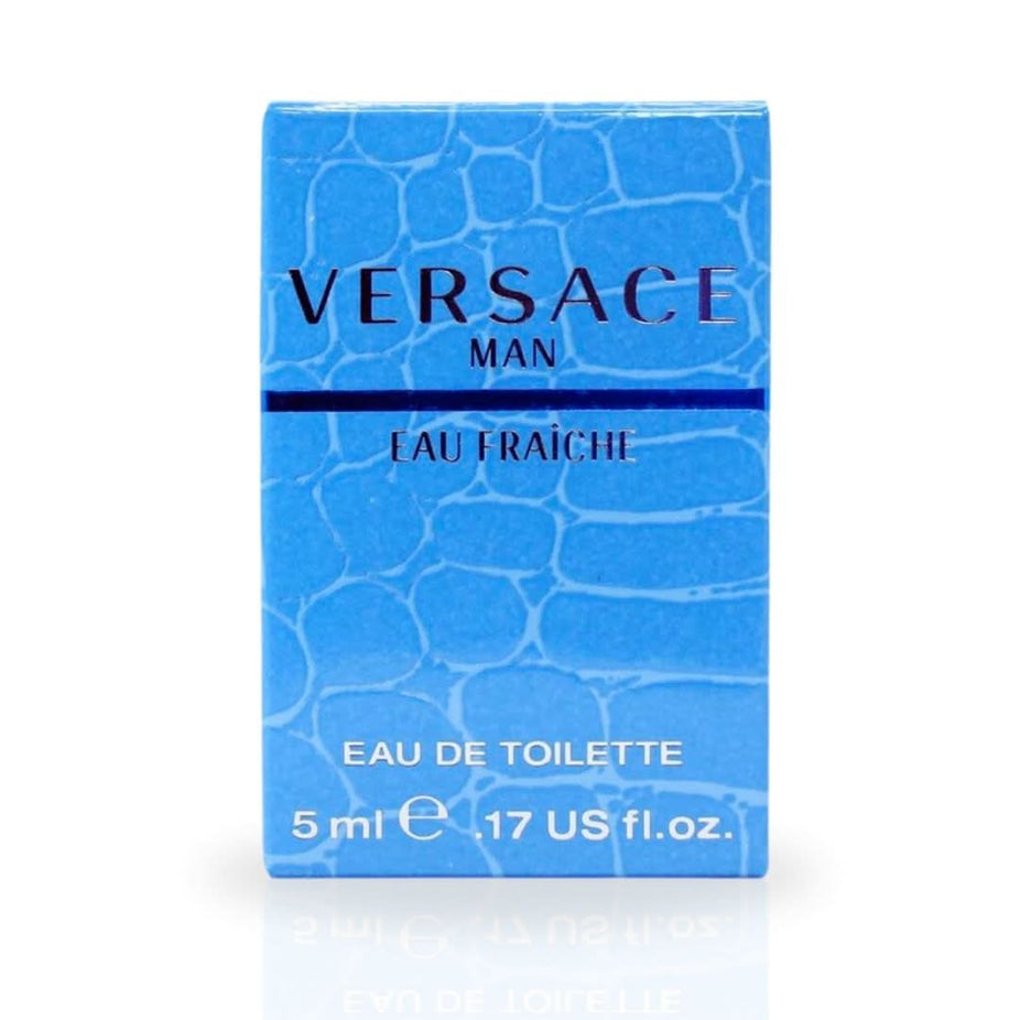 Miniature Versace Man Eau Fraiche Eau de Toilette 5ML bottle, showcasing the luxurious fragrance packaging and design.