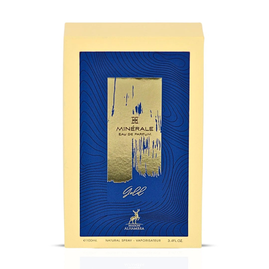 Minerale Gold Eau de Parfum Spray 100ml (3.4 oz) by Maison Alhambra | Smoky Patchouli, Osmanthus Silk, Suede-Kissed Woods - Intense Oud