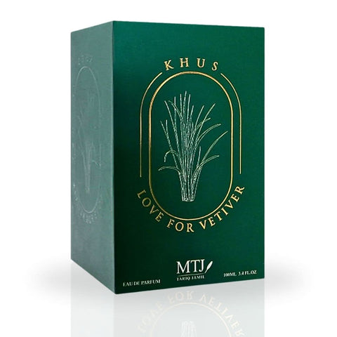 MTJ Khus Love Vetiver EDP Spray 100ML features a floral, warm, woody scent in a sleek bottle, unisex luxurious perfume.