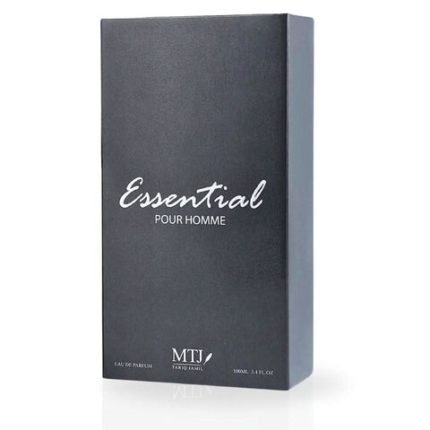 MTJ Essential Pour Homme EDP spray 100ML with spicy, citrusy, leathery notes, showcasing a luxurious masculine fragrance.