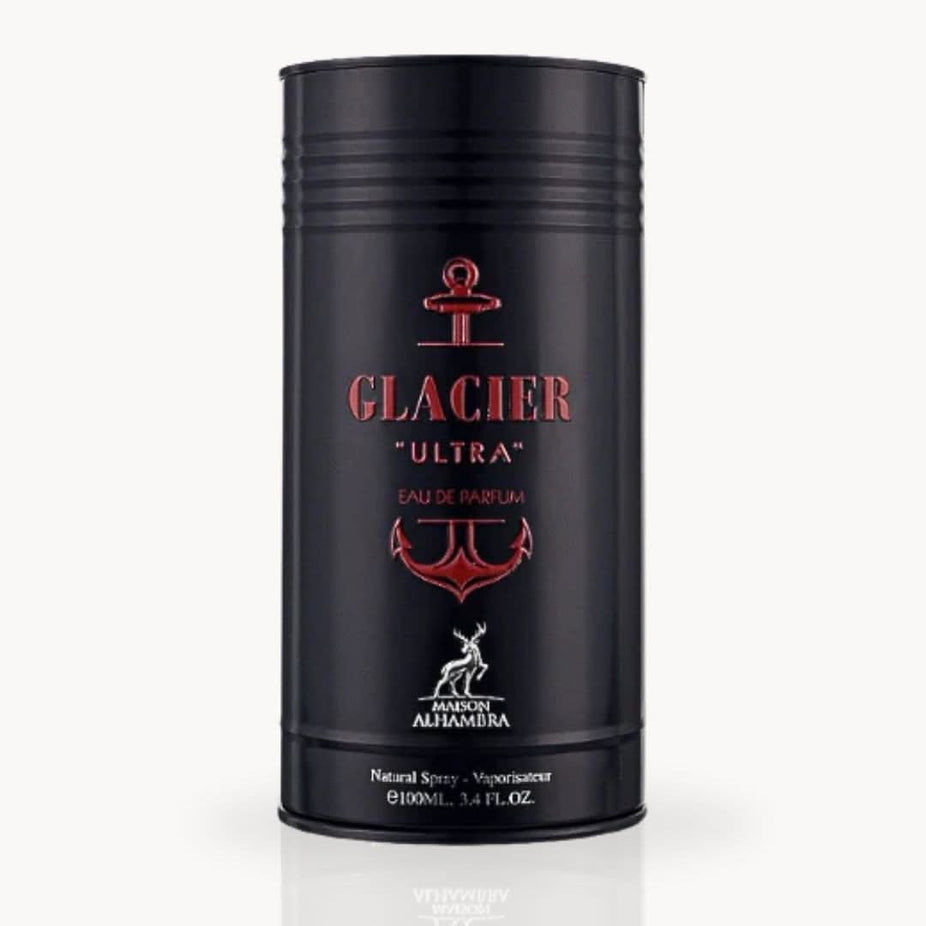 Maison Alhambra Glacier Ultra Eau de Parfum Spray 100ml bottle with sleek design and elegant packaging.