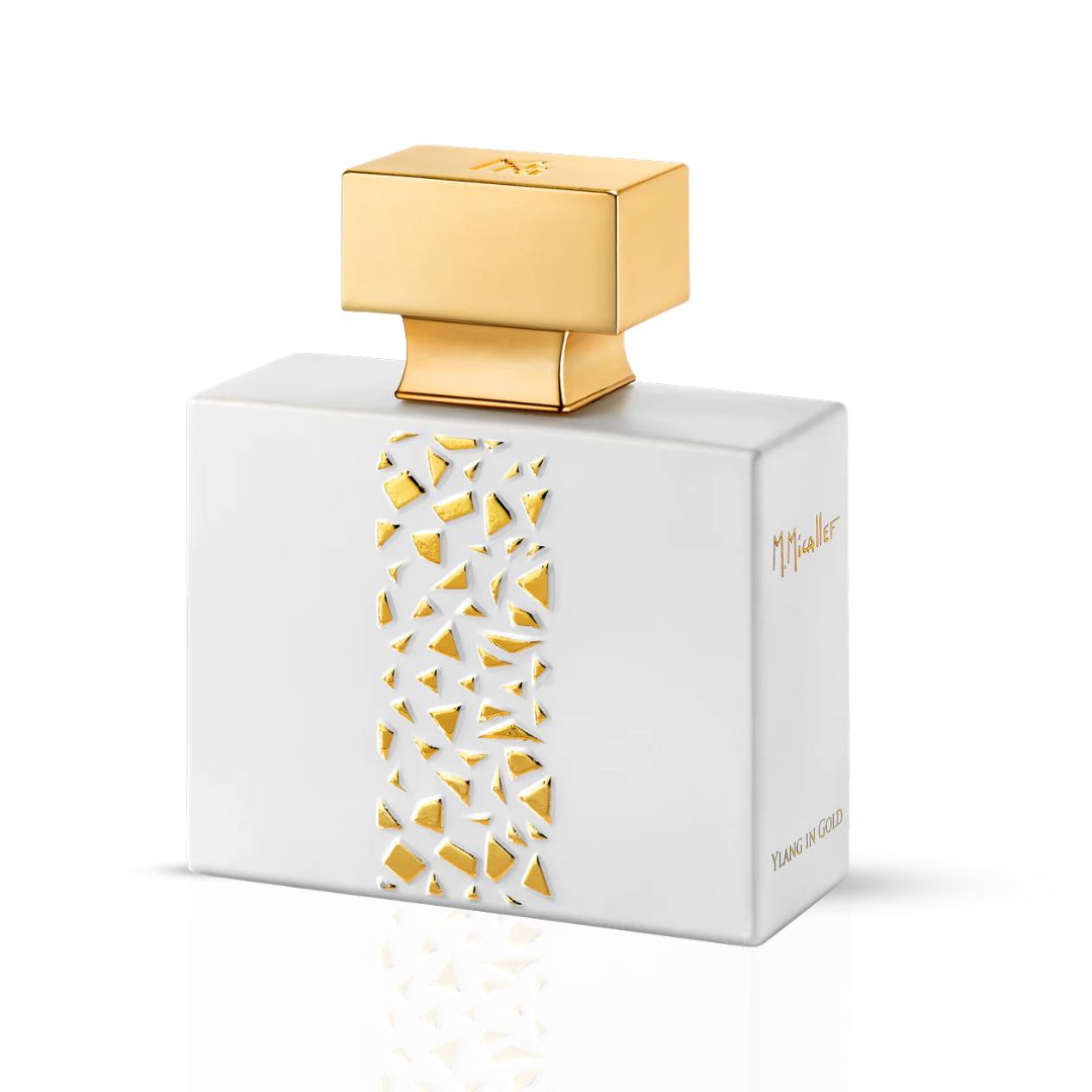 Ylang in Gold Eau de Parfum Spray by M. Micallef, 100ml bottle with elegant gold design and floral fragrance notes.