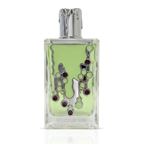 Maison Alhambra Sugar Me Pistachio Chocolate Eau de Parfum spray bottle, 100ml, with elegant packaging and branding detail.