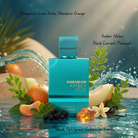 Amber Oud Aqua Dubai Extrait de Parfum By Al Haramain & Hawas Ice for Men Eau de Parfum by Rasasi Sprays 100ml (3.4 oz) (Bundle)