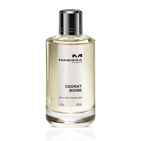 Mancera Cedrat Boise Eau de Parfum spray bottle, 120ml, with sleek design and label visible on the fragrance packaging.