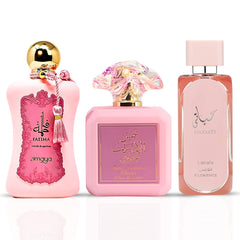 Pink Blush by Ard Al Zaafaran, Hayaati Florence by Lattafa, Fatima Pink by Zimaya - Eau De Parfums 100ML (3.4 OZ) | Timelessly Elegant and Effortlessly Feminine Perfumes. (Bundle) - Intense Oud