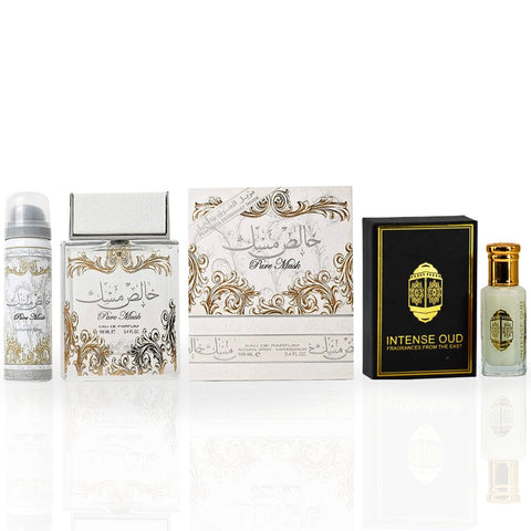 Pure Musk With DEO EDP Spray 100ML By Lattafa & Musk Tahara Perfume Oil 12ML (0.40 OZ) By Intense Oud With Magnetic Gift Box | Indulge In Elegance With Every Note. - Intense Oud