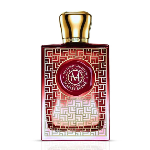 Moresque Scarlet Rouge Eau de Parfum Spray 75ml bottle with elegant red and black packaging, showcasing the luxurious fragrance.