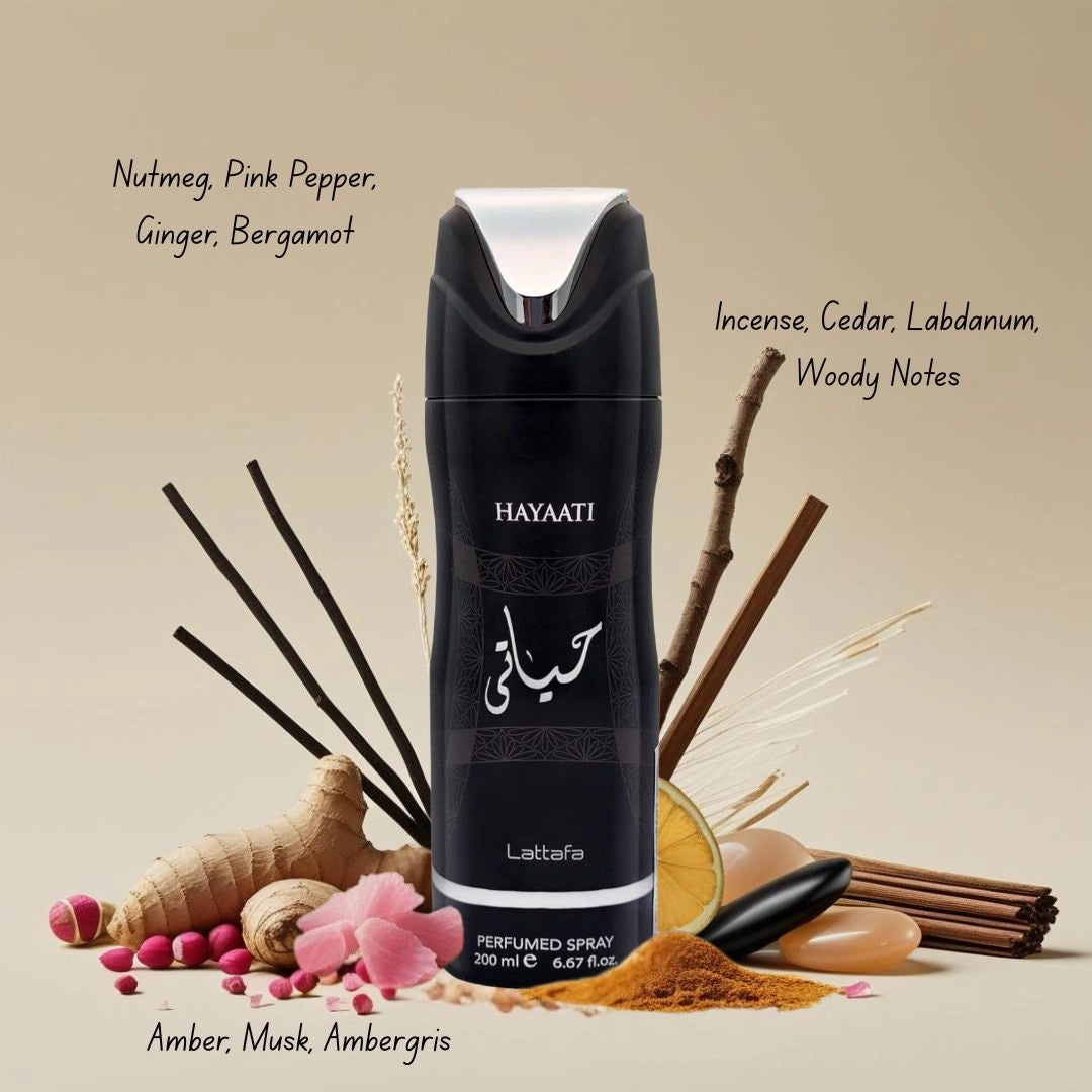 Hayaati Deodorant Spray 200ml (6.7 oz) by Lattafa | The Alchemy of Edge & Allure - Intense Oud