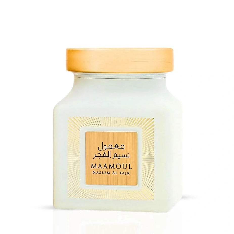 Rasasi Maamoul Naseem Al Fajr Bakhoor 150g box with traditional Arabic Bakhoor incense and decorative packaging.